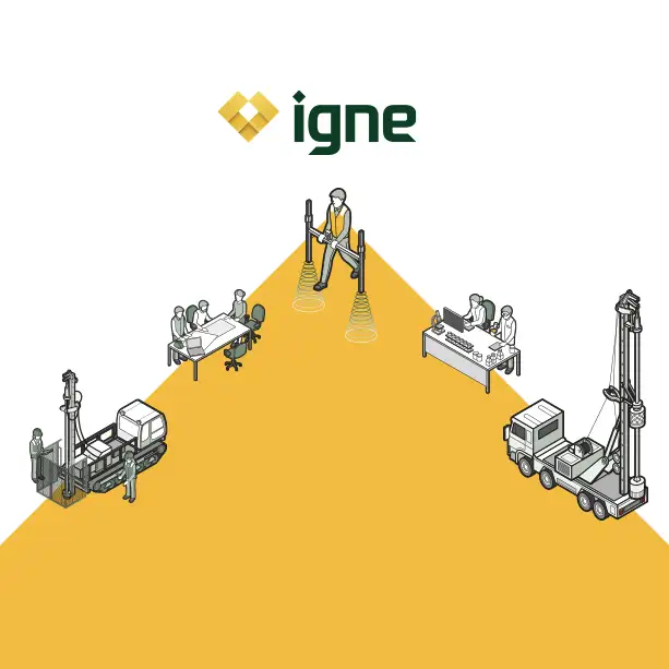 Igne offers high quality services shown as icons for site investigation, drilling, water resources and energy resources