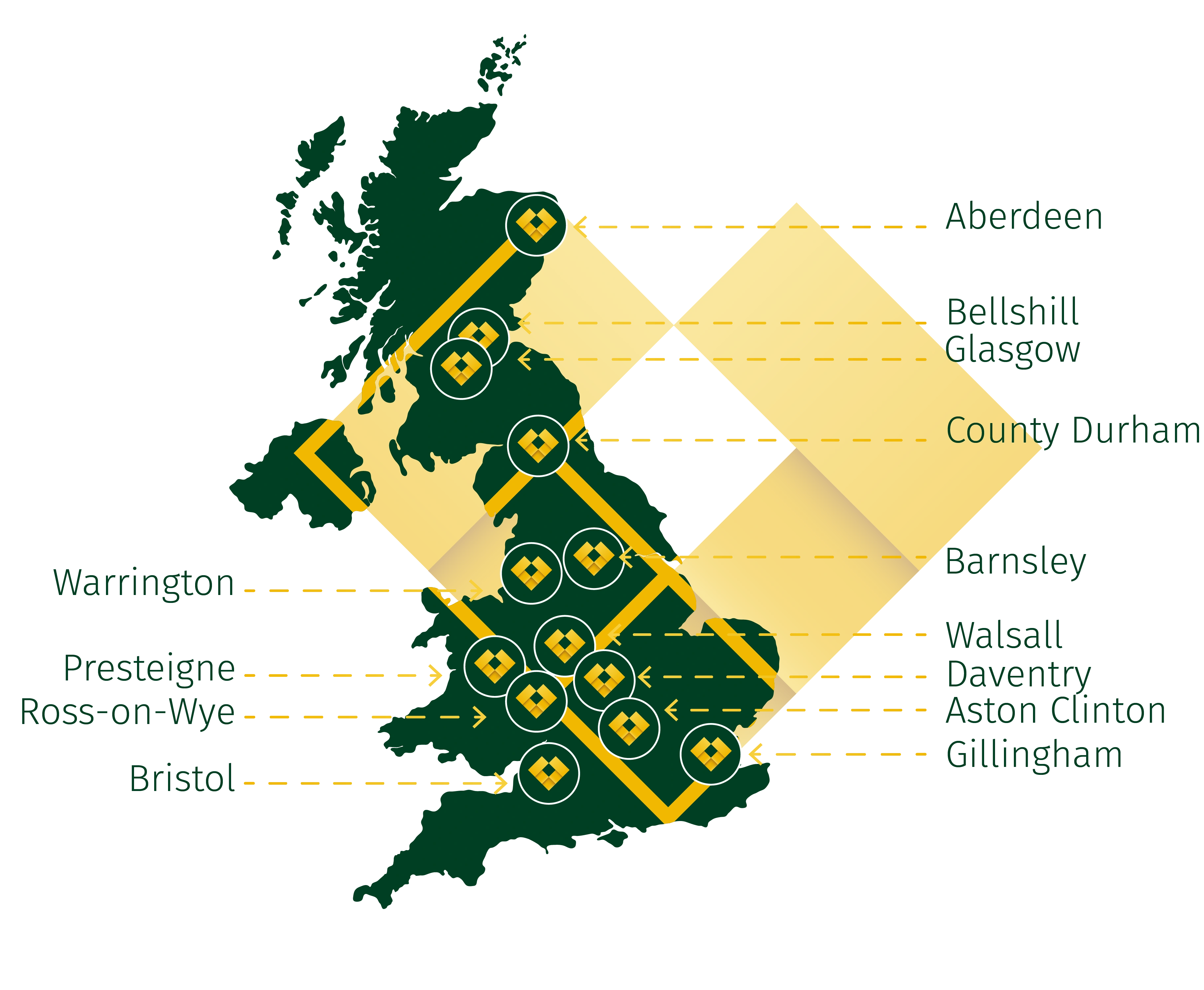 Map showing all Ignes's centres around the UK